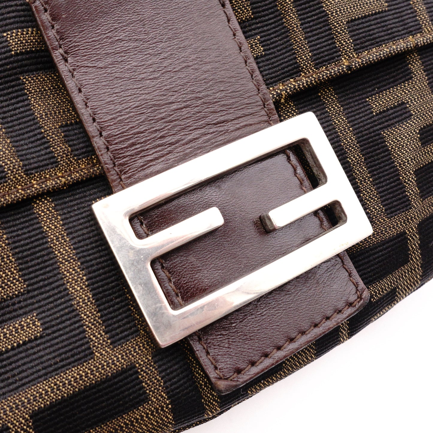 FENDI Mamma Bucket Zucca Shoulder Bag, Canvas and Leather, Brown, FF Logo