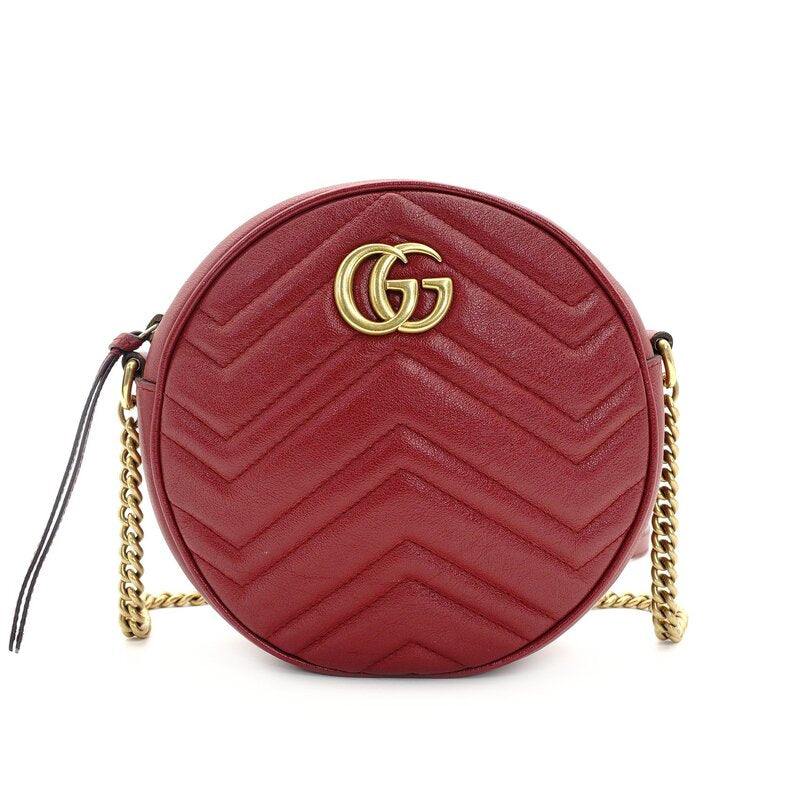GUCCI GG Marmont Chain Shoulder Bag Red Leather Crossbody Red GG Logo 7-8-771