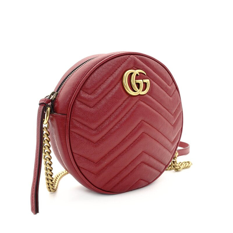 GUCCI GG Marmont Chain Shoulder Bag Red Leather Crossbody Red GG Logo 7-8-771