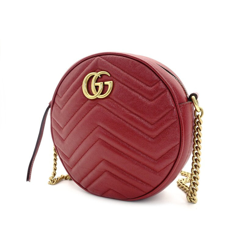 GUCCI GG Marmont Chain Shoulder Bag Red Leather Crossbody Red GG Logo 7-8-771