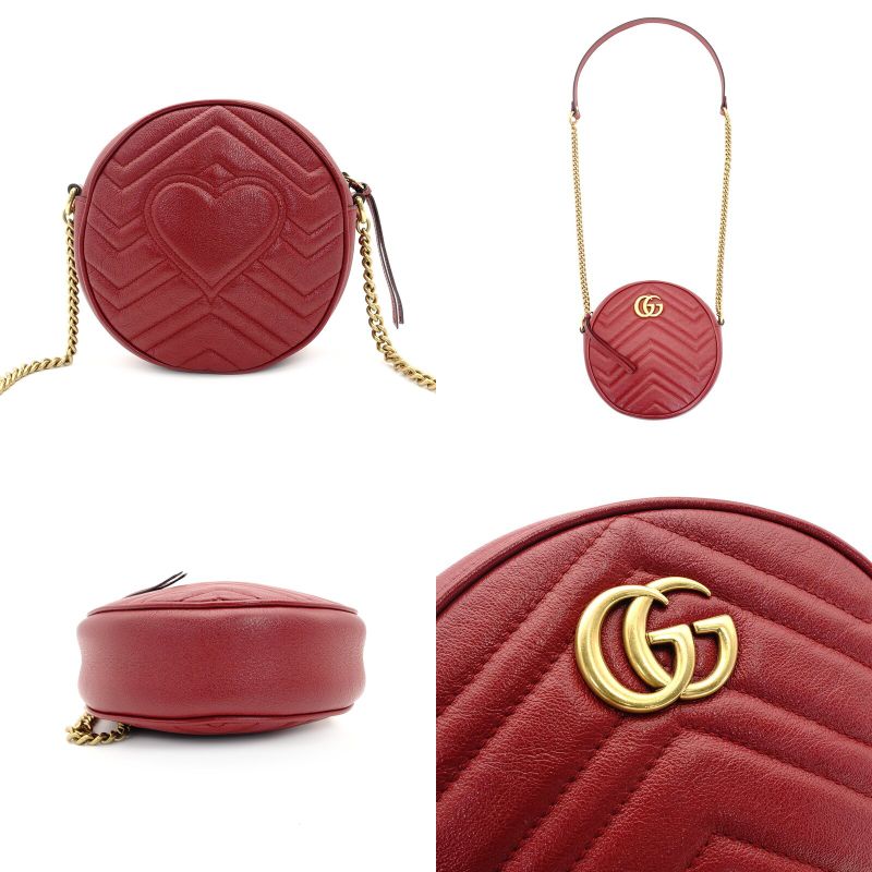 GUCCI GG Marmont Chain Shoulder Bag Red Leather Crossbody Red GG Logo 7-8-771