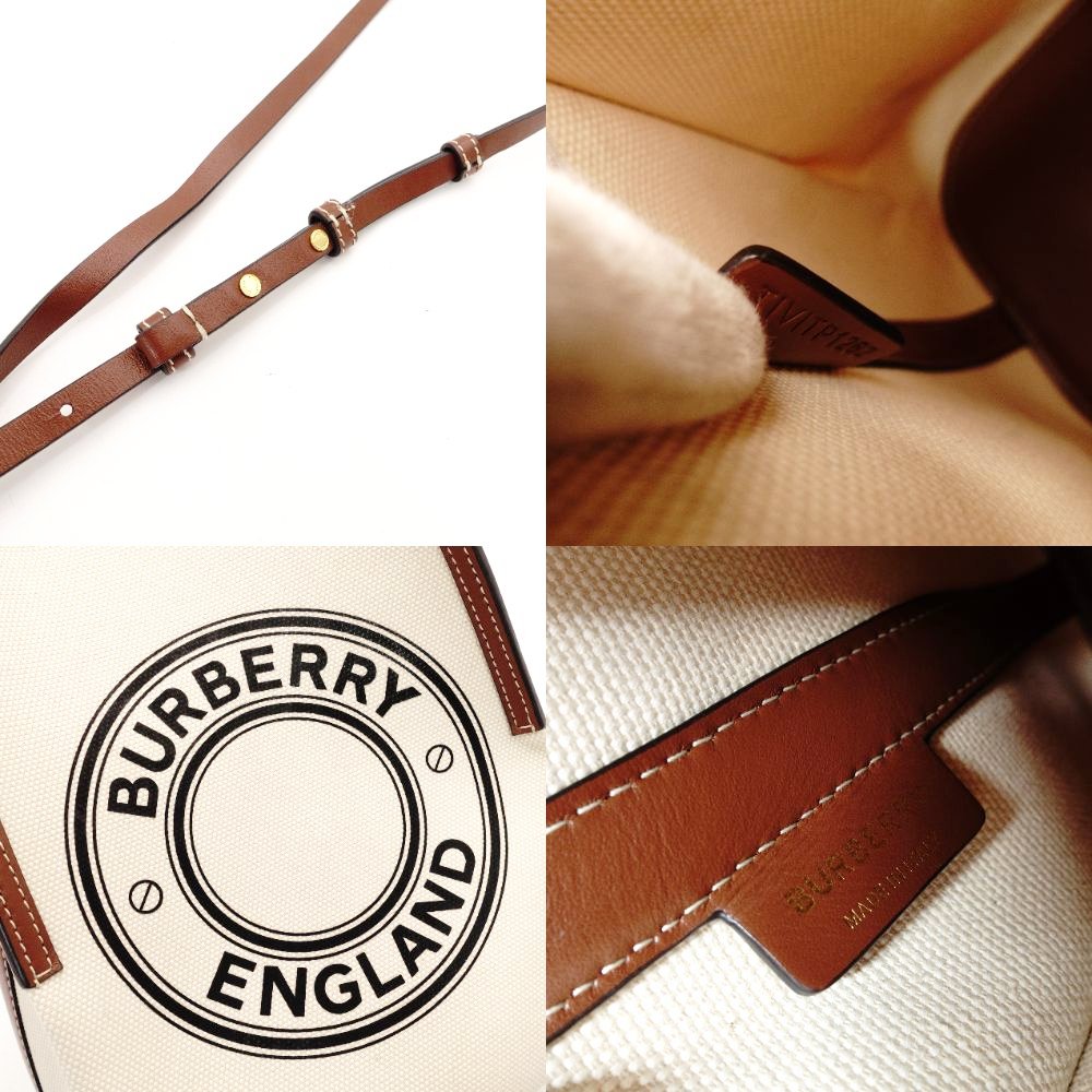 Burberry Peggy Bucket Small Logo Graphic Cotton Canvas 2-Way Bag Beige × Brown R801662