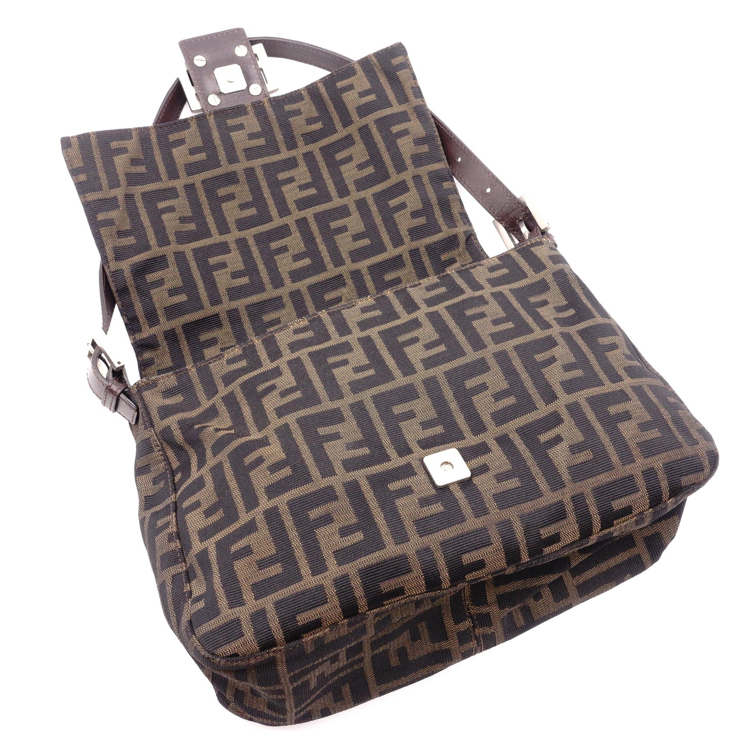 FENDI Mamma Bucket Zucca Shoulder Bag, Canvas and Leather, Brown, FF Logo