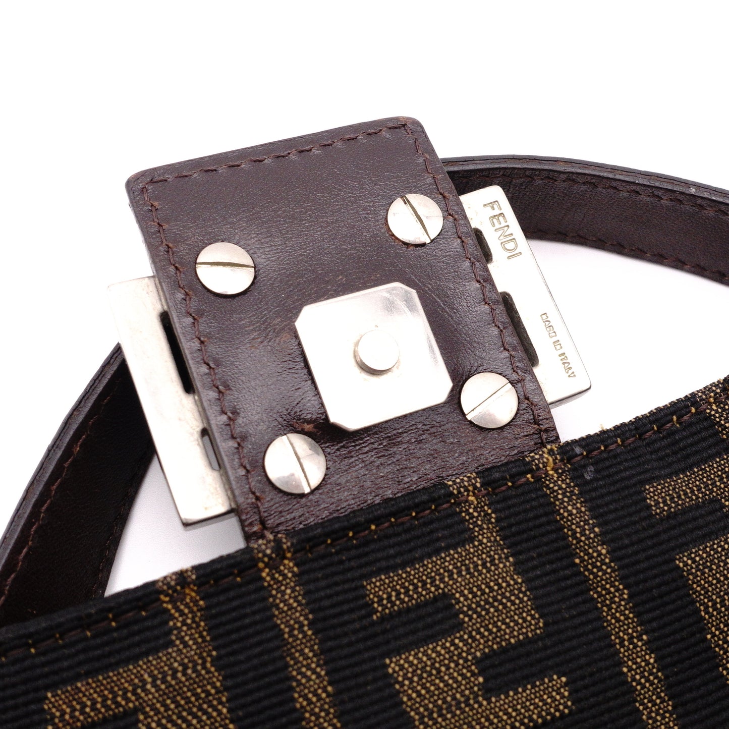 FENDI Mamma Bucket Zucca Shoulder Bag, Canvas and Leather, Brown, FF Logo