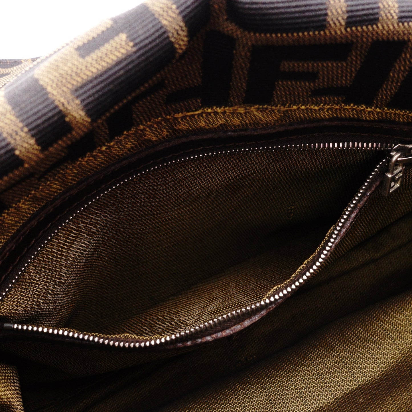 FENDI Mamma Bucket Zucca Shoulder Bag, Canvas and Leather, Brown, FF Logo