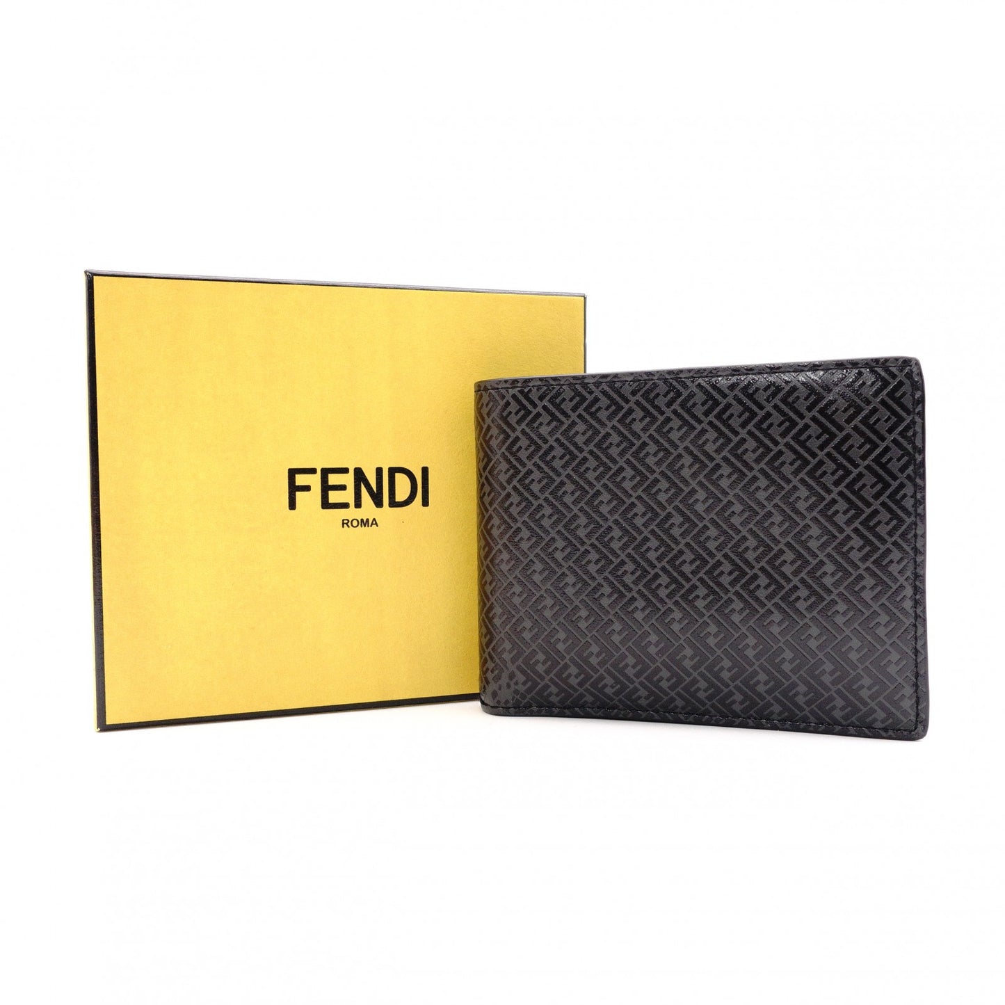 FENDI Zucca Bifold Wallet, Leather, Black, Men's