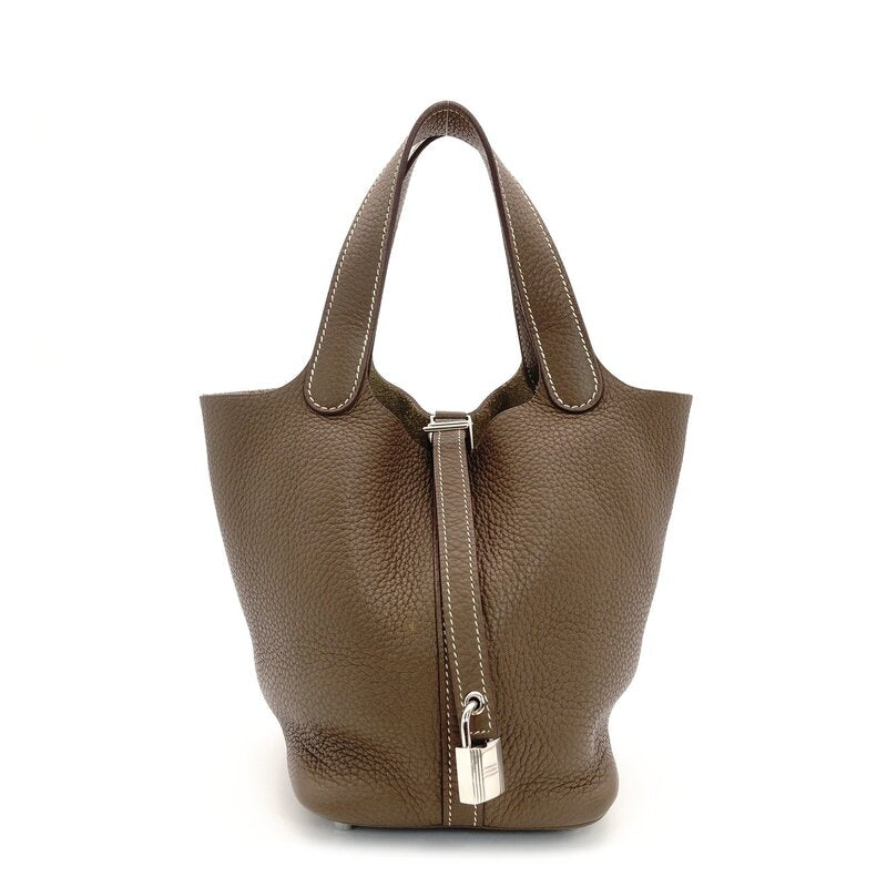 Hermès Picotin Lock PM Etoupe Handbag □R Stamped Silver Hardware Leather With Box 7-8-152