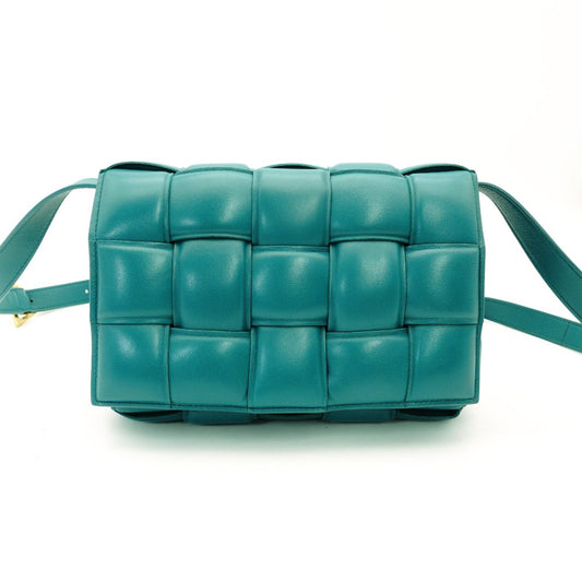 Bottega Veneta Intrecciato Shoulder Bag Padded Cassette Blue Green Leather R801660