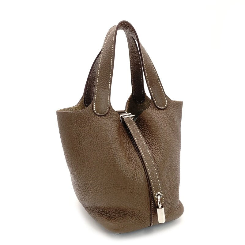 Hermès Picotin Lock PM Etoupe Handbag □R Stamped Silver Hardware Leather With Box 7-8-152