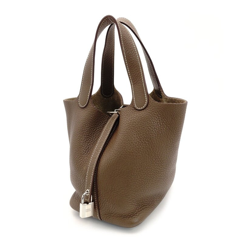 Hermès Picotin Lock PM Etoupe Handbag □R Stamped Silver Hardware Leather With Box 7-8-152