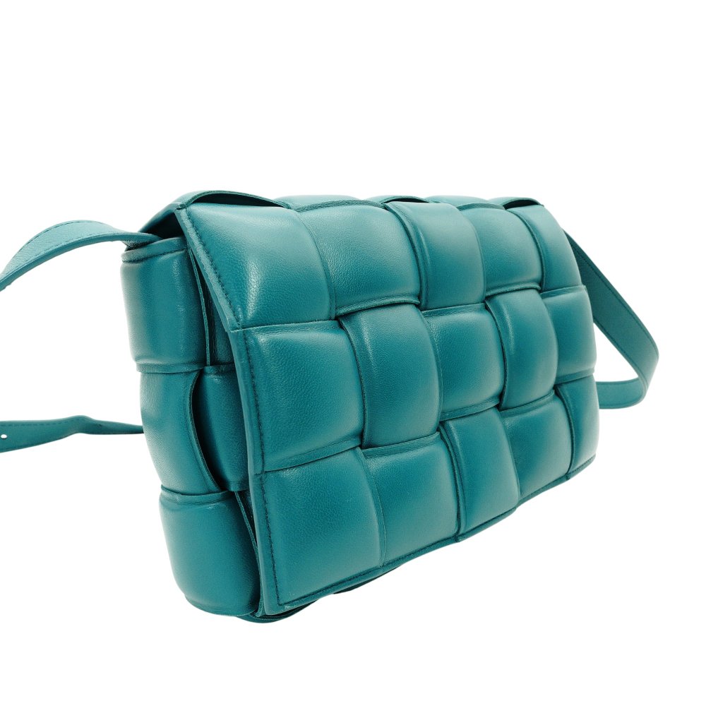 Bottega Veneta Intrecciato Shoulder Bag Padded Cassette Blue Green Leather R801660