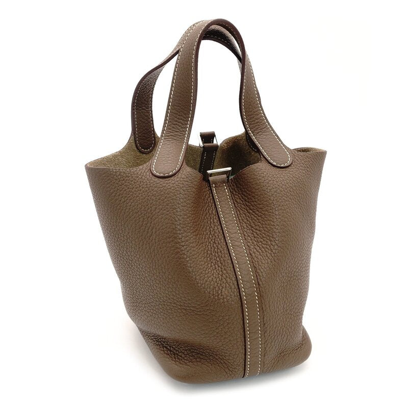 Hermès Picotin Lock PM Etoupe Handbag □R Stamped Silver Hardware Leather With Box 7-8-152