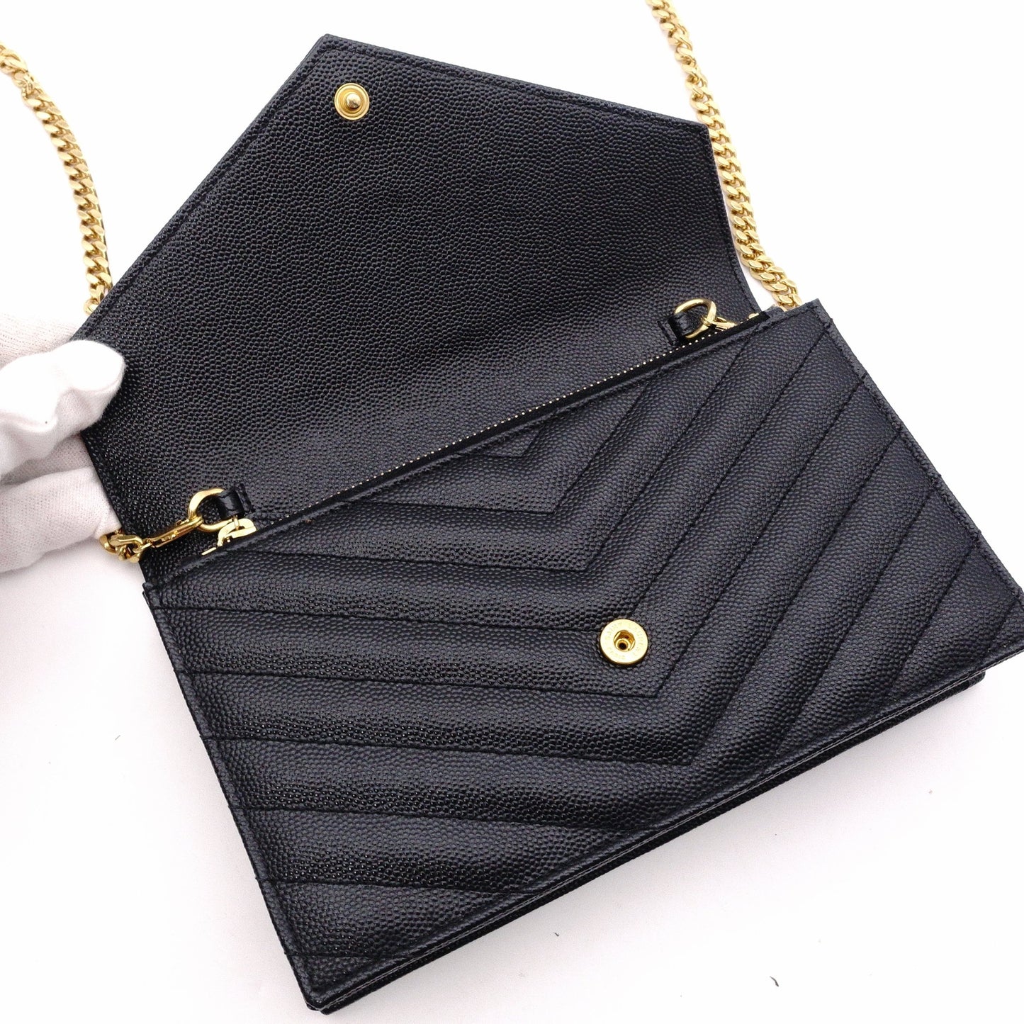 SAINT LAURENT Cassandra Shoulder Bag, Leather, Black, Gold Hardware, Crossbody