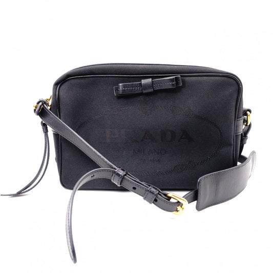 PRADA Prada Logo Jacquard Ribbon Camera Shoulder Bag Canvas Black
