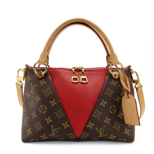Louis Vuitton V Tote BB 2-Way Handbag Brown × Red Monogram Crossbody 7-9-158