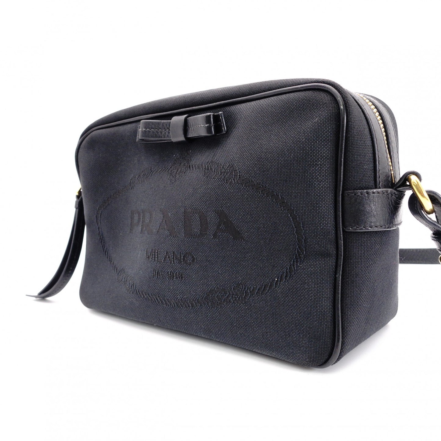 PRADA Prada Logo Jacquard Ribbon Camera Shoulder Bag Canvas Black