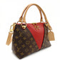 Louis Vuitton V Tote BB 2-Way Handbag Brown × Red Monogram Crossbody 7-9-158