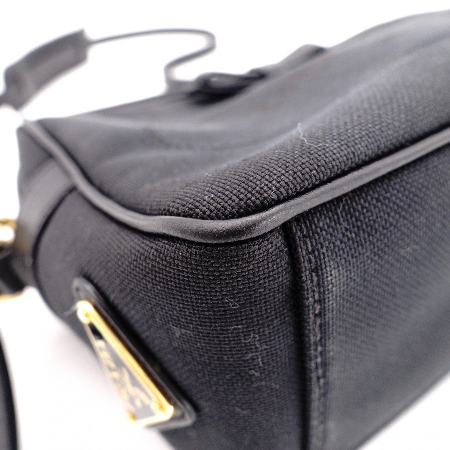 PRADA Prada Logo Jacquard Ribbon Camera Shoulder Bag Canvas Black