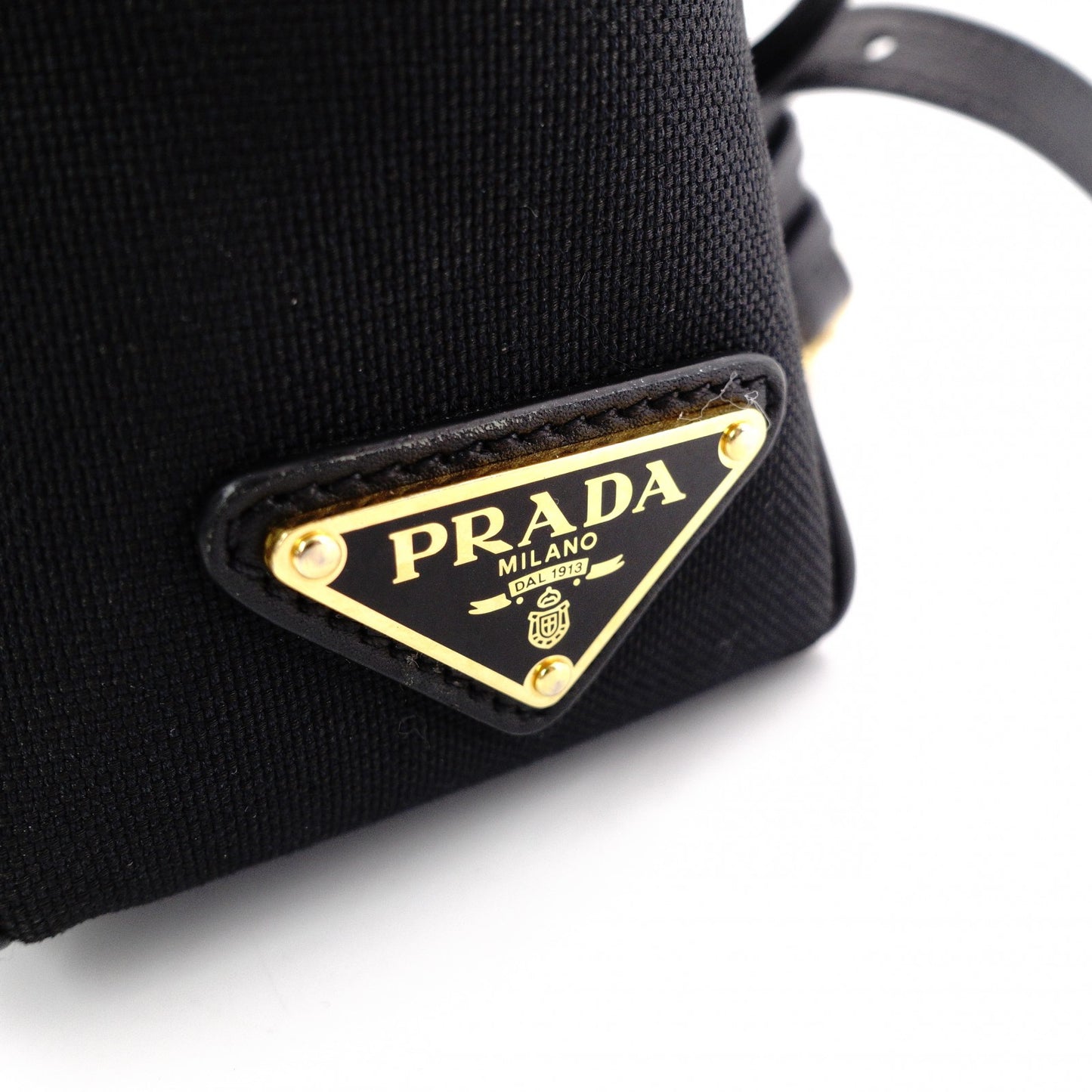 PRADA Prada Logo Jacquard Ribbon Camera Shoulder Bag Canvas Black