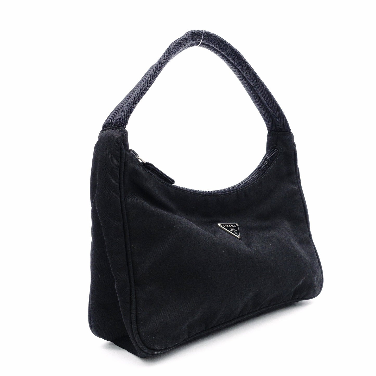 PRADA Mini Hobo Bag, Handbag, Nylon, Black, Triangle Logo, Mini Bag