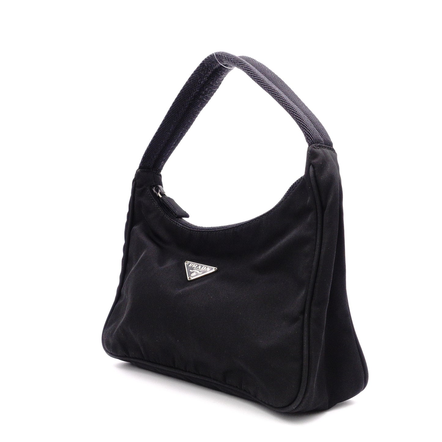 PRADA Mini Hobo Bag, Handbag, Nylon, Black, Triangle Logo, Mini Bag
