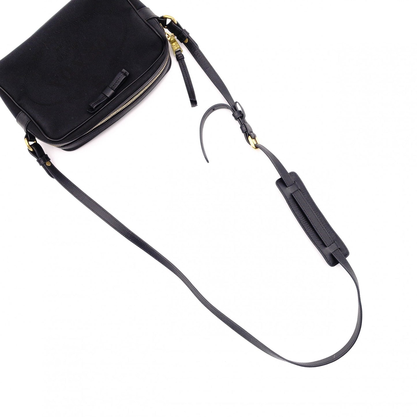 PRADA Prada Logo Jacquard Ribbon Camera Shoulder Bag Canvas Black