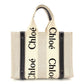 CHLOE Woody Small Handbag Canvas Navy × Beige Leather R801670
