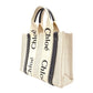 CHLOE Woody Small Handbag Canvas Navy × Beige Leather R801670