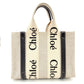 CHLOE Woody Small Handbag Canvas Navy × Beige Leather R801670
