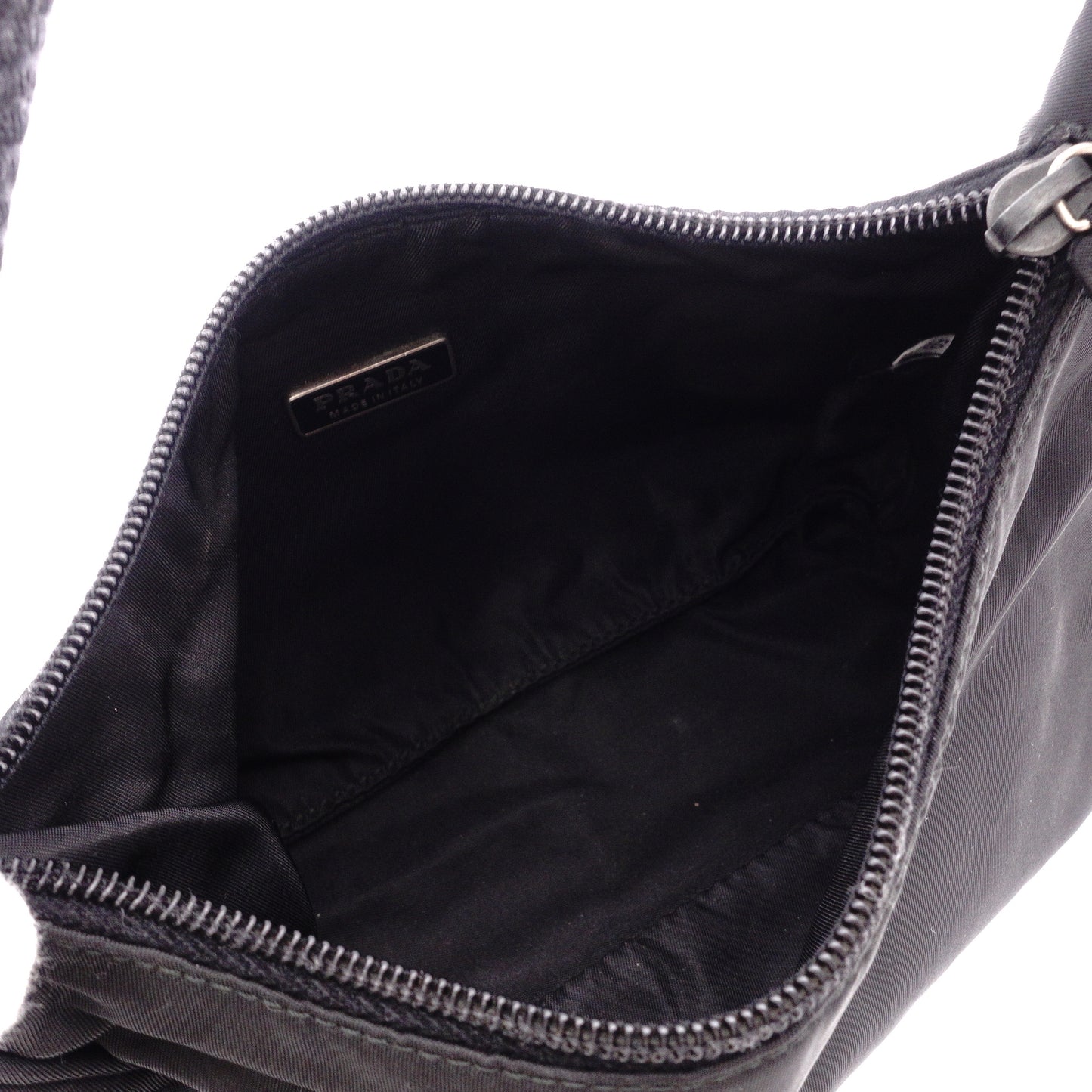 PRADA Mini Hobo Bag, Handbag, Nylon, Black, Triangle Logo, Mini Bag