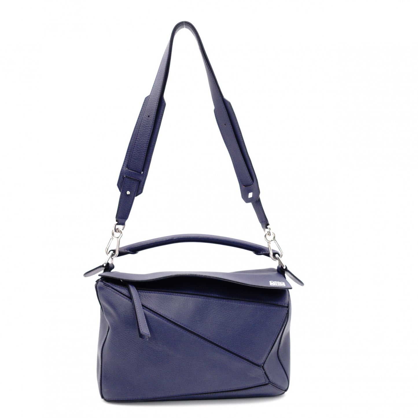 LOEWE Puzzle Small Handbag, Leather, Navy, 2-Way, Silver Hardware