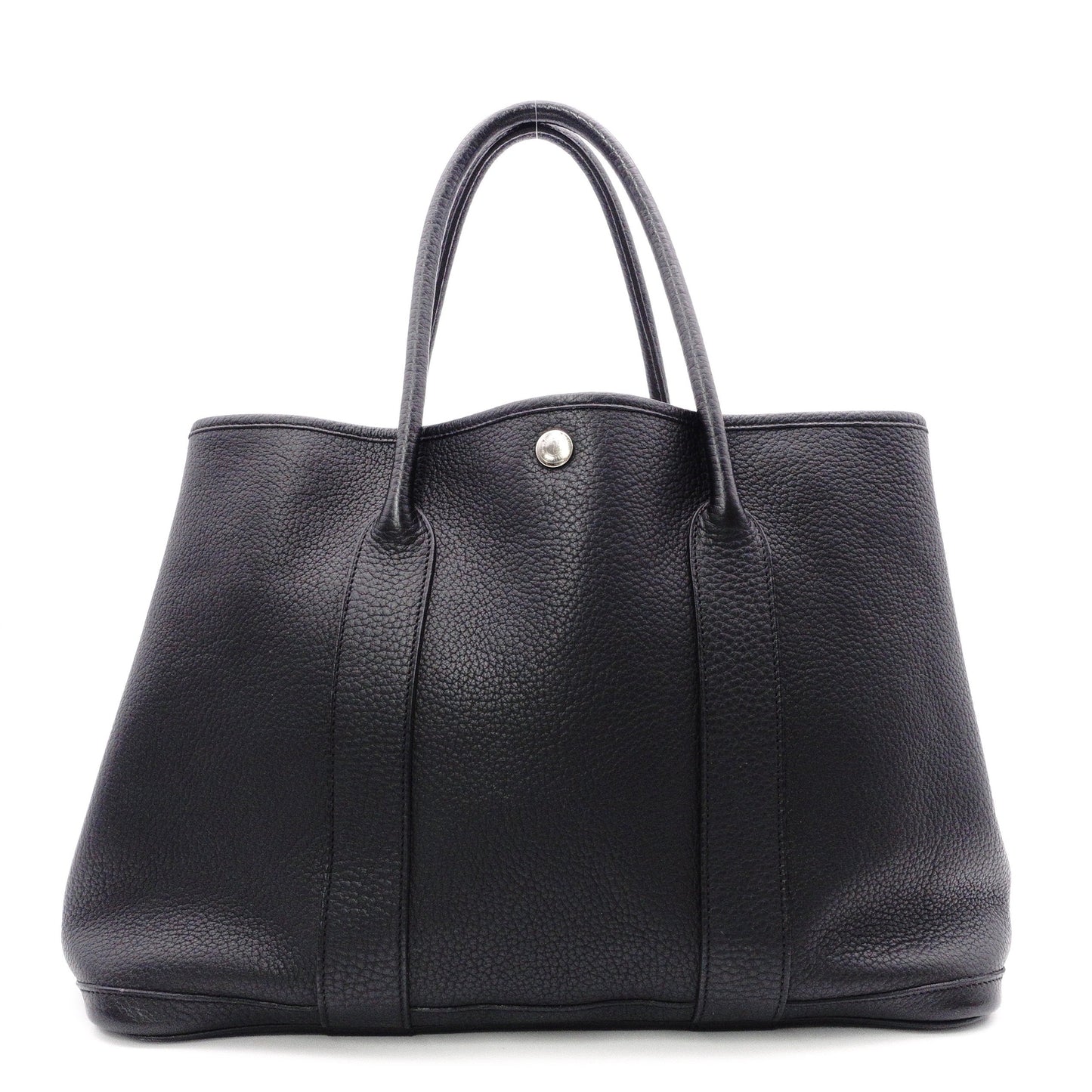HERMES Garden Party PM Tote Bag, Leather, Black, Shoulder Strap, □N Stamp