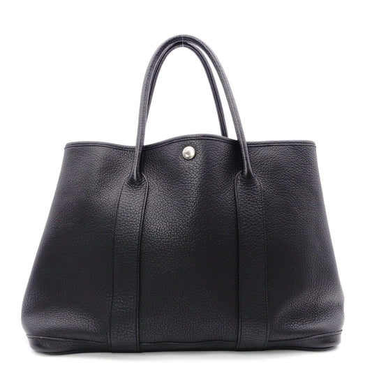 HERMES Garden Party PM Tote Bag, Leather, Black, Shoulder Strap, □N Stamp