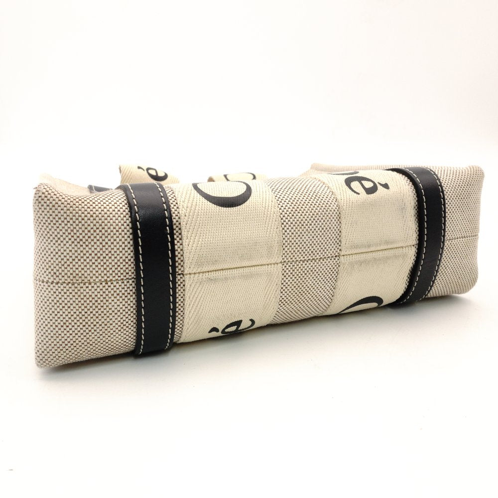 CHLOE Woody Small Handbag Canvas Navy × Beige Leather R801670