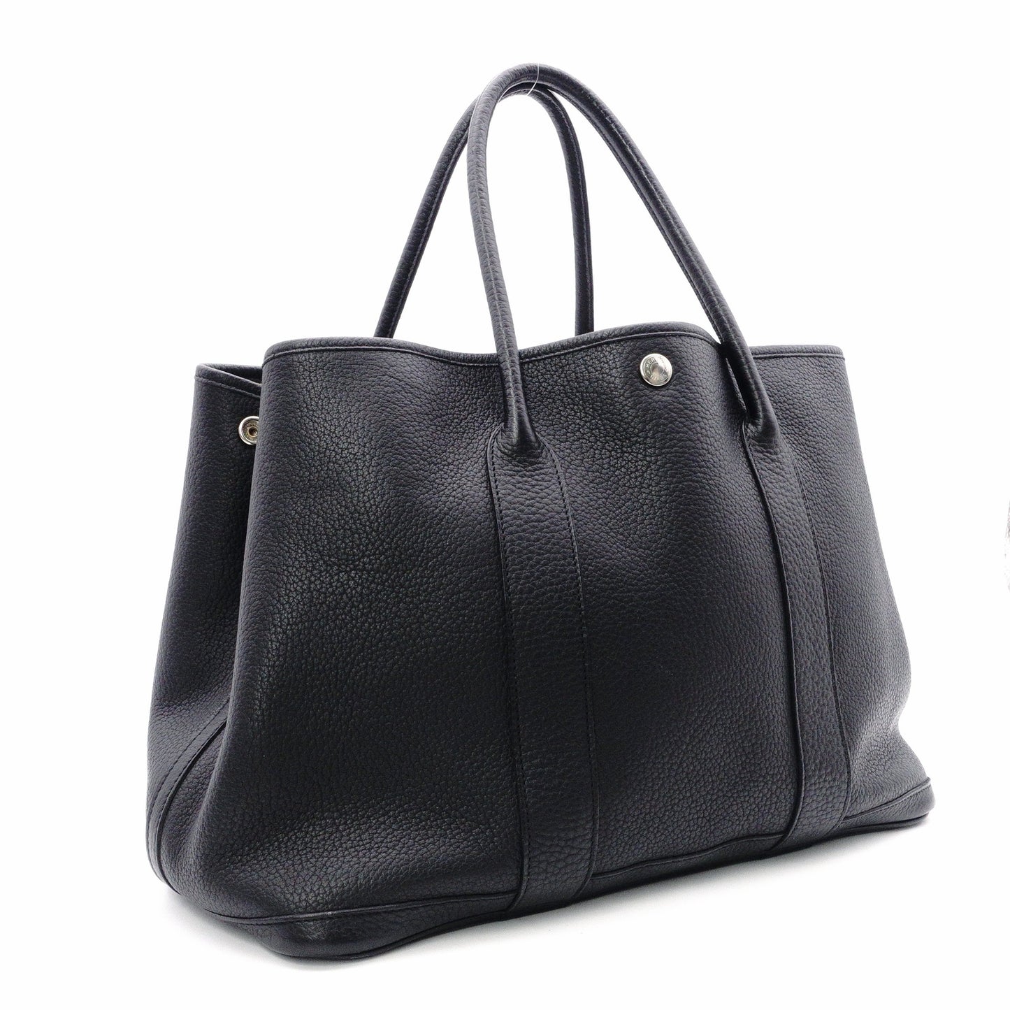 HERMES Garden Party PM Tote Bag, Leather, Black, Shoulder Strap, □N Stamp
