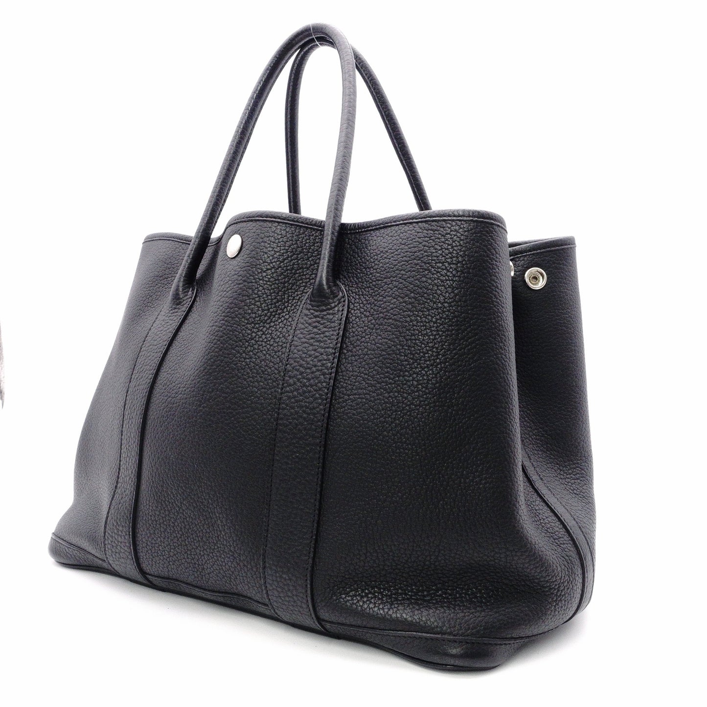 HERMES Garden Party PM Tote Bag, Leather, Black, Shoulder Strap, □N Stamp