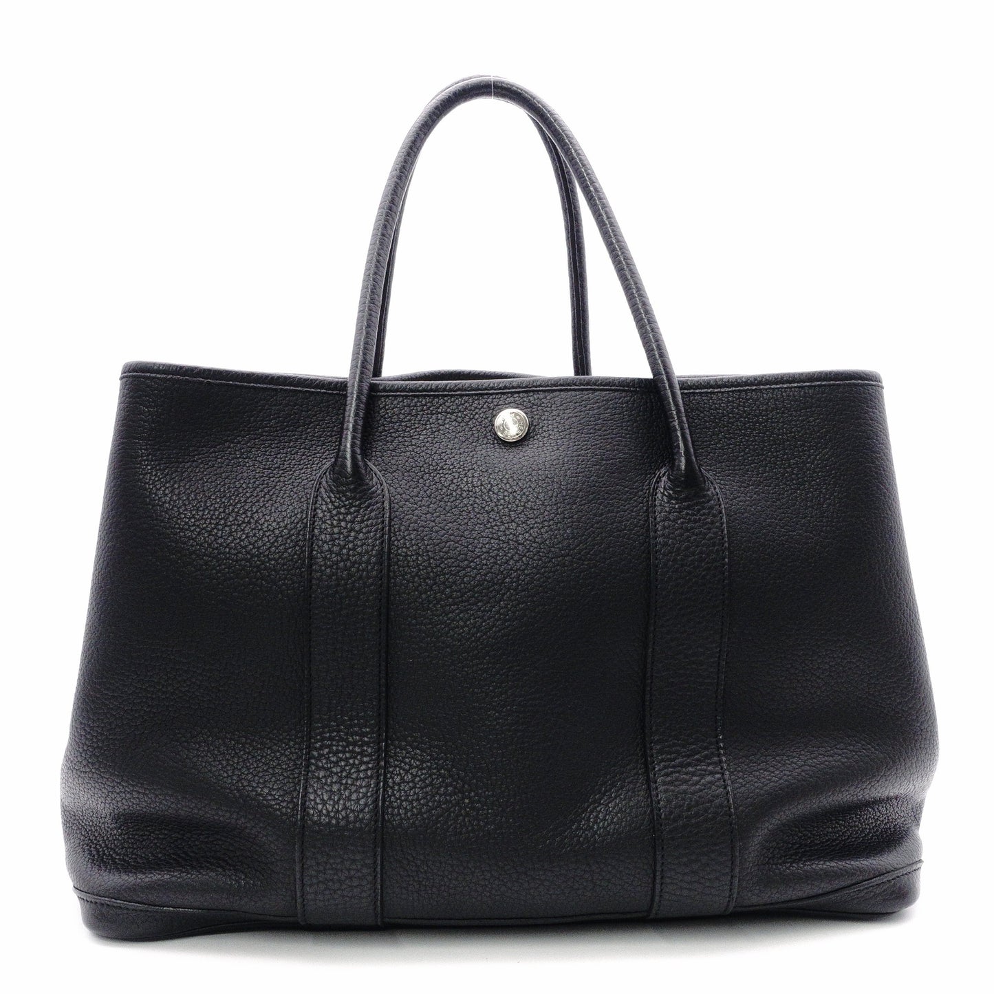 HERMES Garden Party PM Tote Bag, Leather, Black, Shoulder Strap, □N Stamp