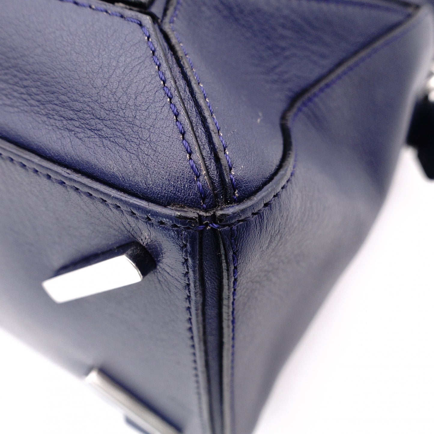 LOEWE Puzzle Small Handbag, Leather, Navy, 2-Way, Silver Hardware