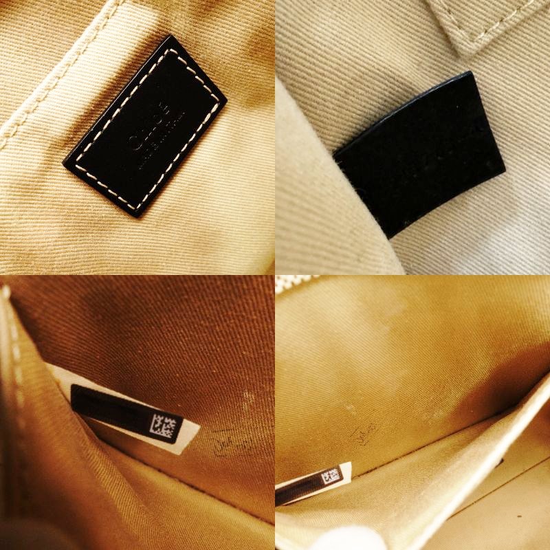 CHLOE Woody Small Handbag Canvas Navy × Beige Leather R801670