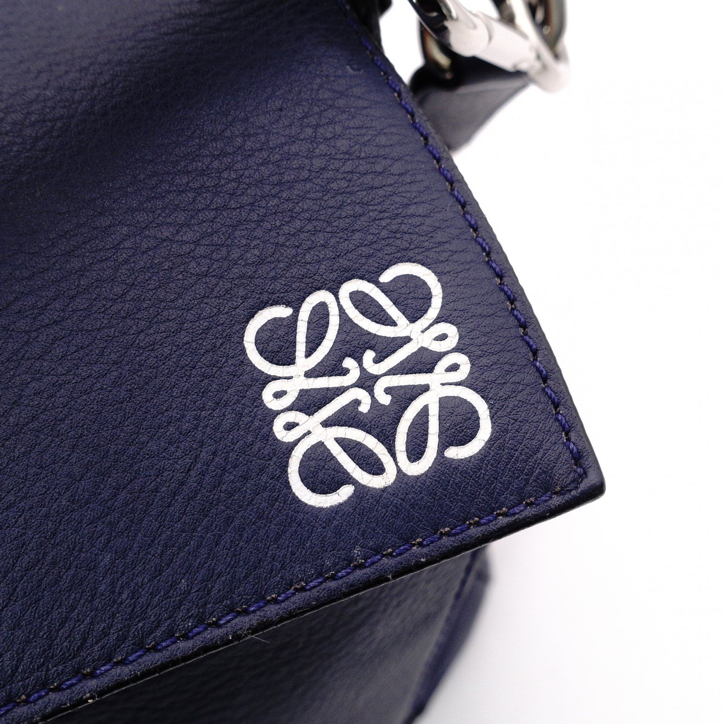 LOEWE Puzzle Small Handbag, Leather, Navy, 2-Way, Silver Hardware