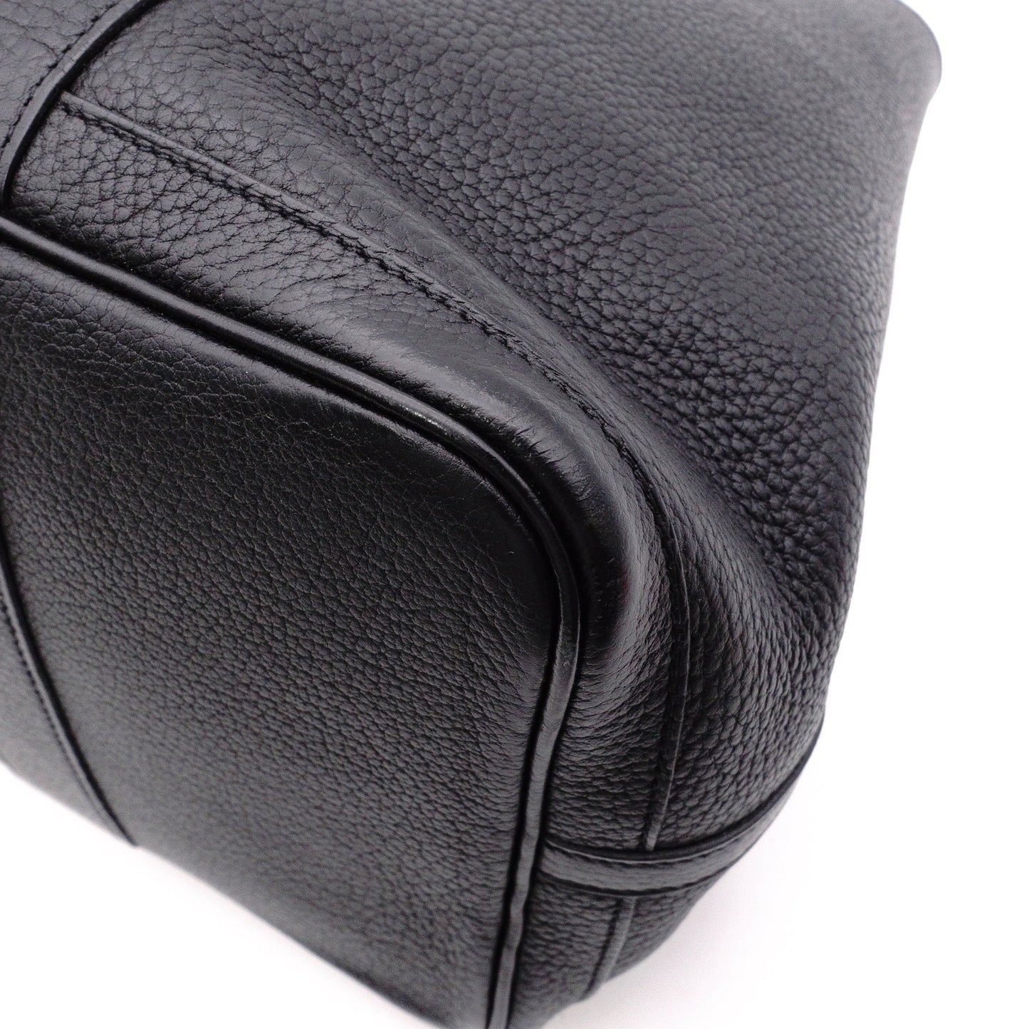 HERMES Garden Party PM Tote Bag, Leather, Black, Shoulder Strap, □N Stamp