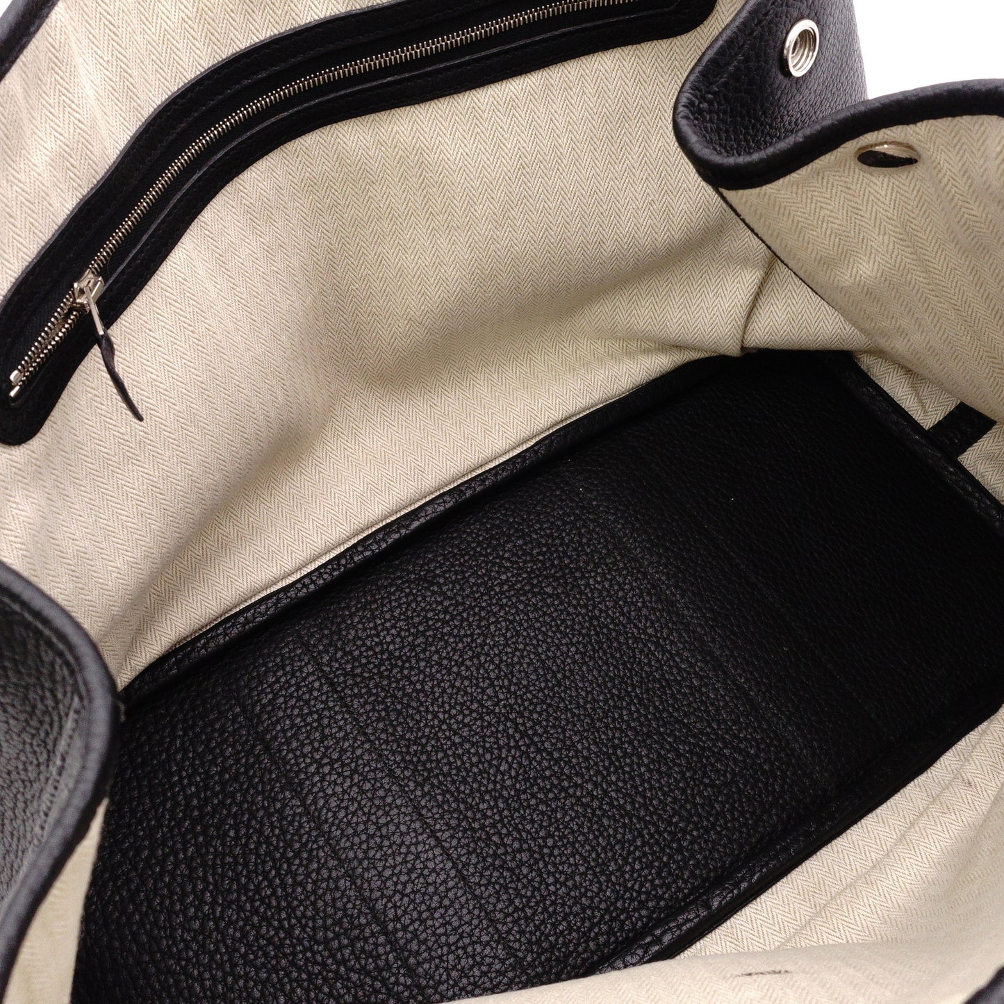 HERMES Garden Party PM Tote Bag, Leather, Black, Shoulder Strap, □N Stamp