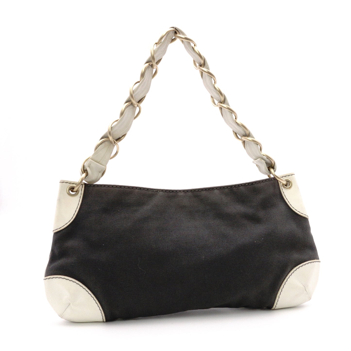 CHANEL Olsen Shoulder Bag, Leather, Gray and White Canvas, CC Logo, Single-Shoulder