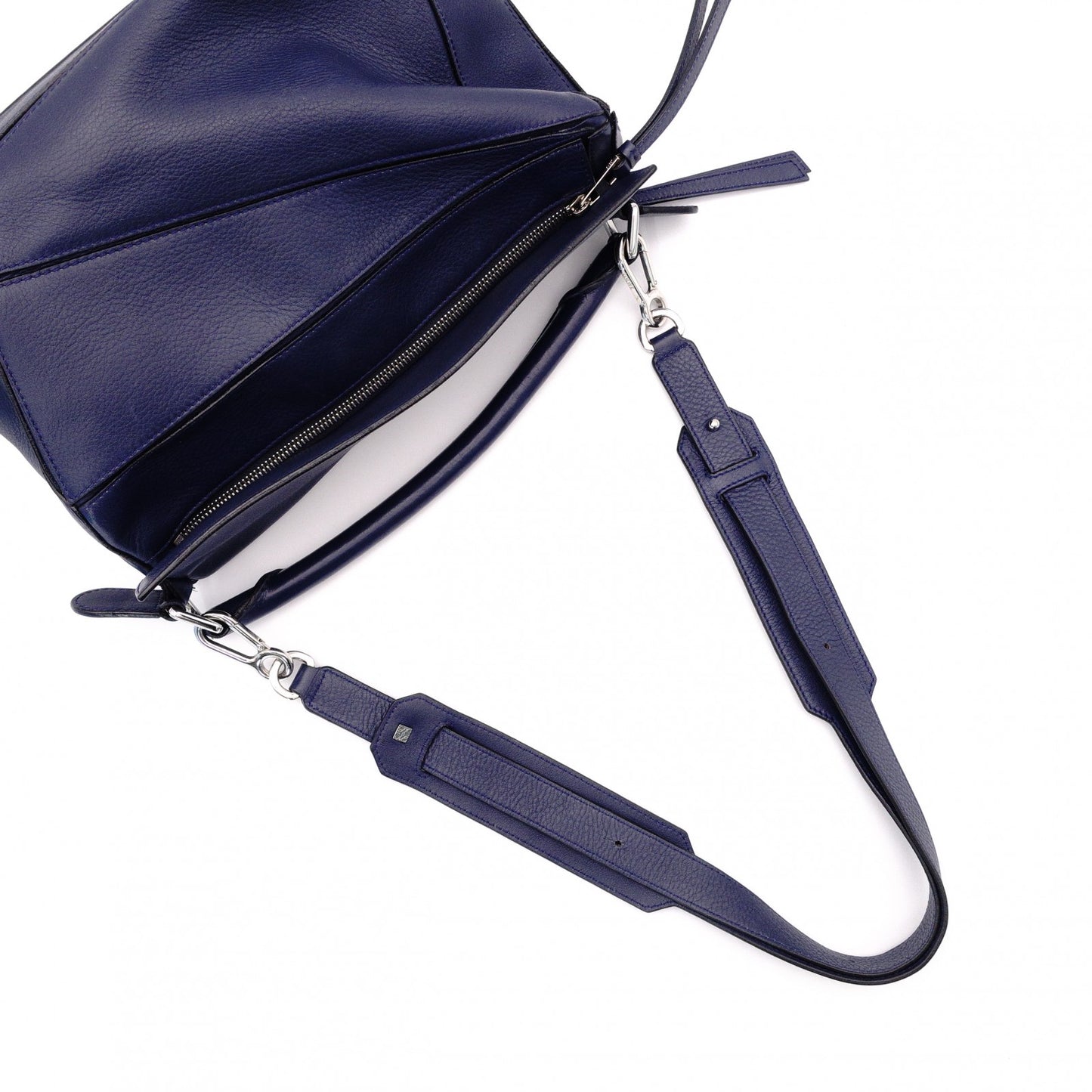 LOEWE Puzzle Small Handbag, Leather, Navy, 2-Way, Silver Hardware