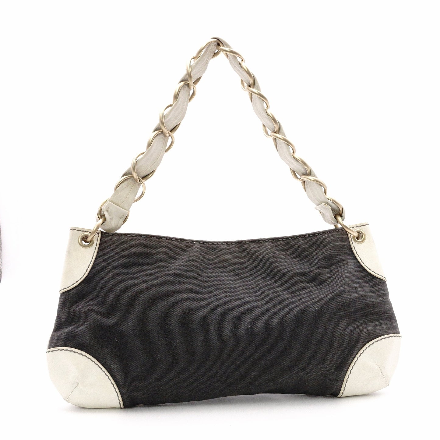 CHANEL Olsen Shoulder Bag, Leather, Gray and White Canvas, CC Logo, Single-Shoulder