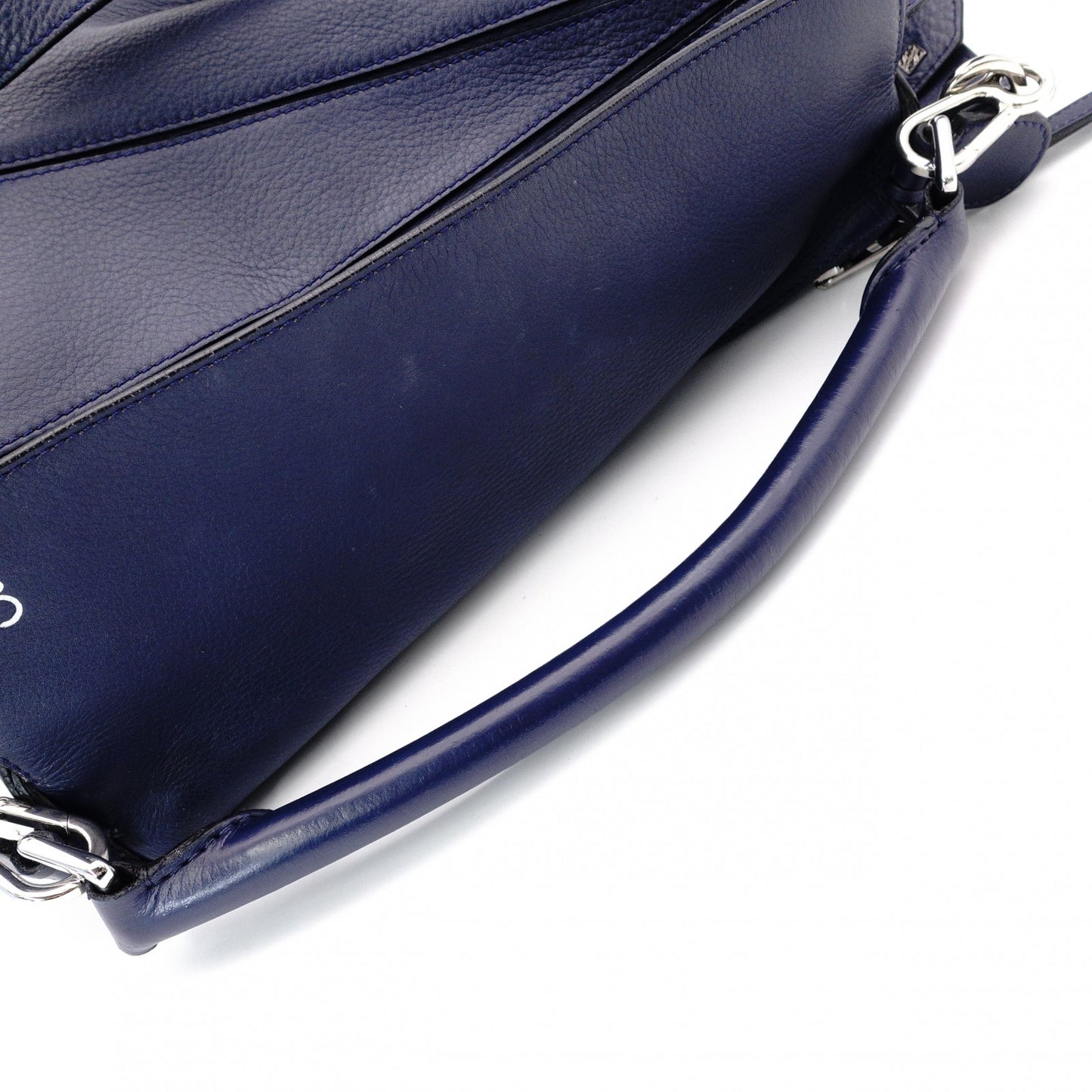 LOEWE Puzzle Small Handbag, Leather, Navy, 2-Way, Silver Hardware