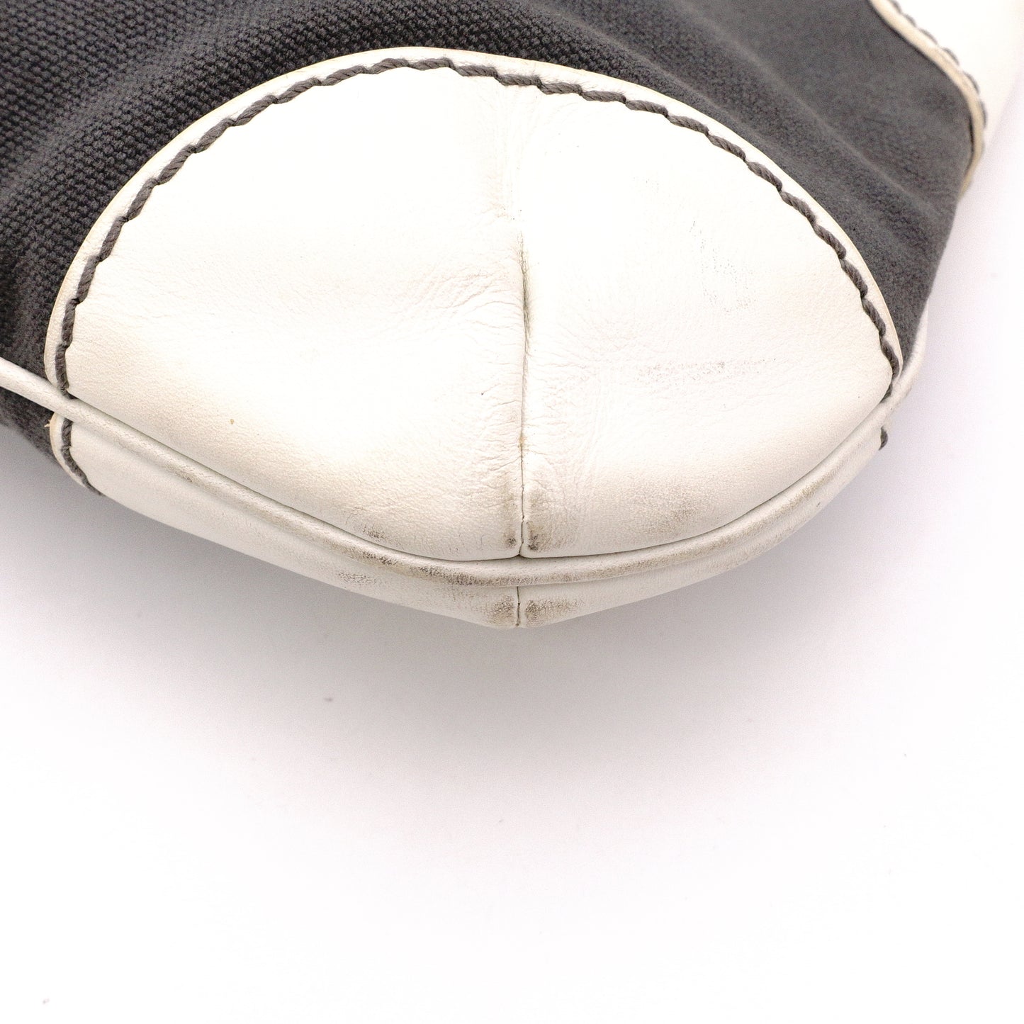 CHANEL Olsen Shoulder Bag, Leather, Gray and White Canvas, CC Logo, Single-Shoulder
