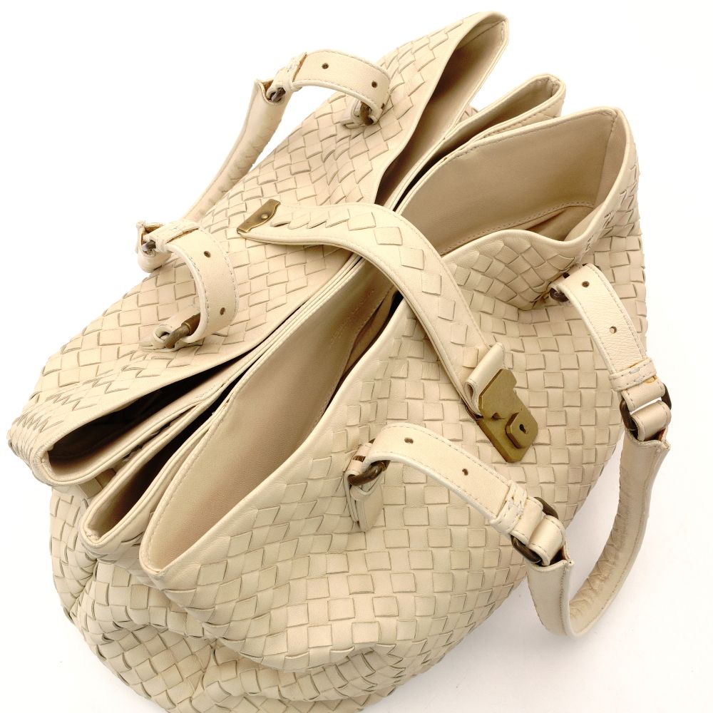 Bottega Veneta Intrecciato Roma Beige Leather Tote Bag 7-11-678