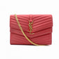 YVES SAINT LAURENT Chain Wallet V-Stitch Shoulder Bag, Leather, Red