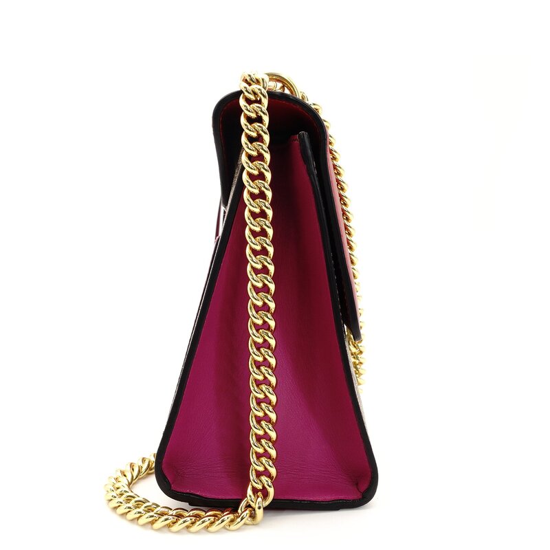 GUCCI Chain Shoulder Bag GG Canvas PVC Beige × Pink × Red Leather Crossbody 7-7-735